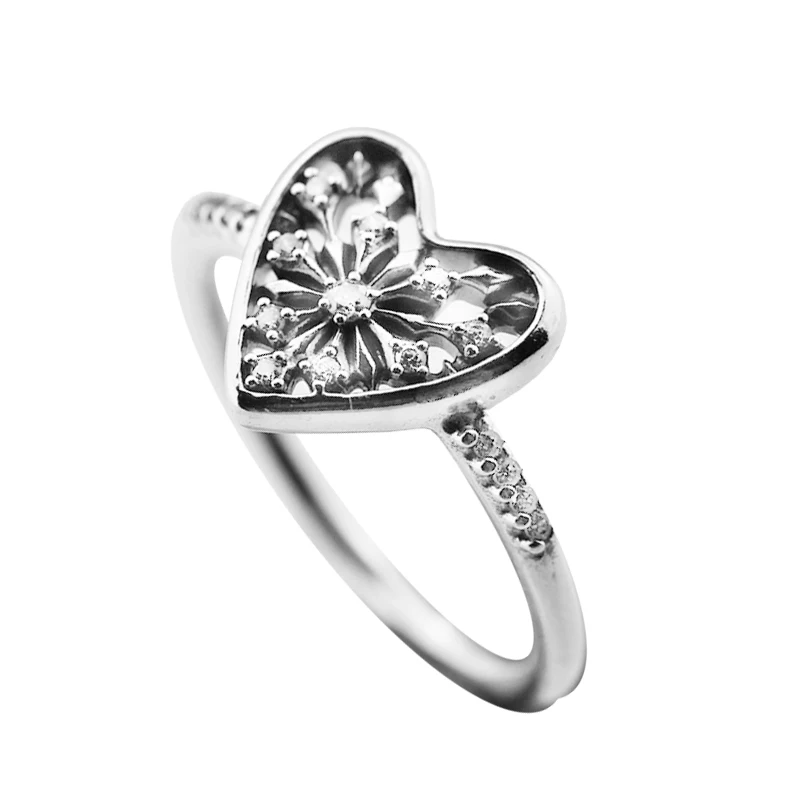 

Зимние кольца в форме сердца с прозрачным фианитом, 100% Подлинные ювелирные изделия из стерлингового серебра 925 пробы, бесплатная доставка