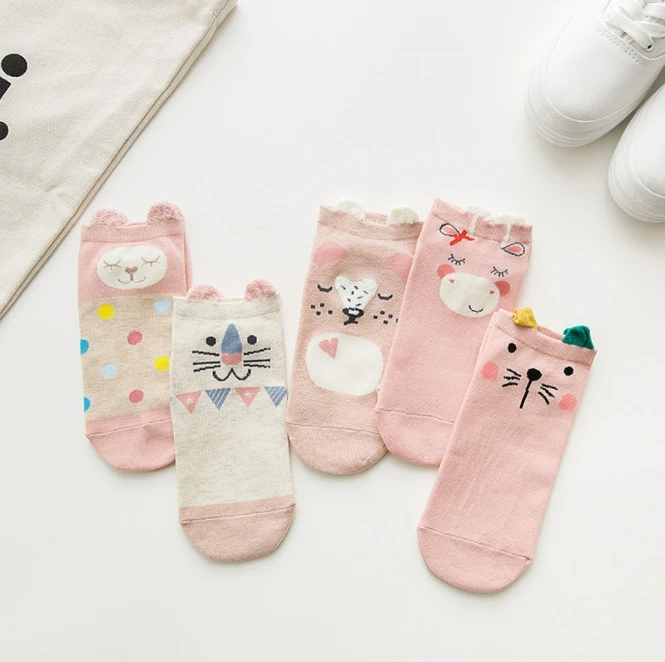 5 пар женские милые носки Harajuku с рисунком кота повседневные хлопковые веселые