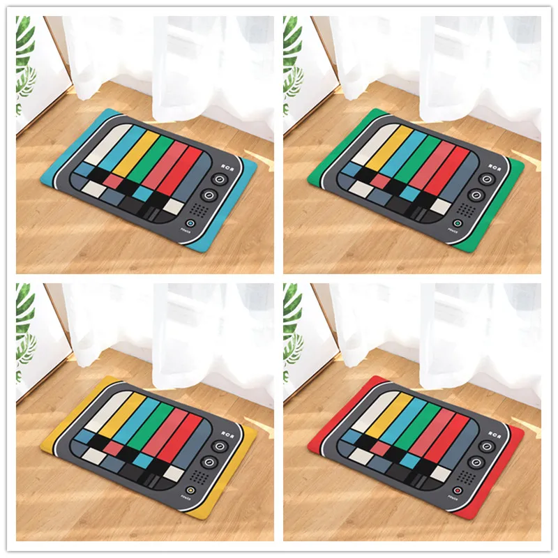 

Vintage Entrance Mat Waterproof Anti-Slip Doormat Colorful Television Set Carpets Bedroom Rugs Decorative Stair Mats Home Decor