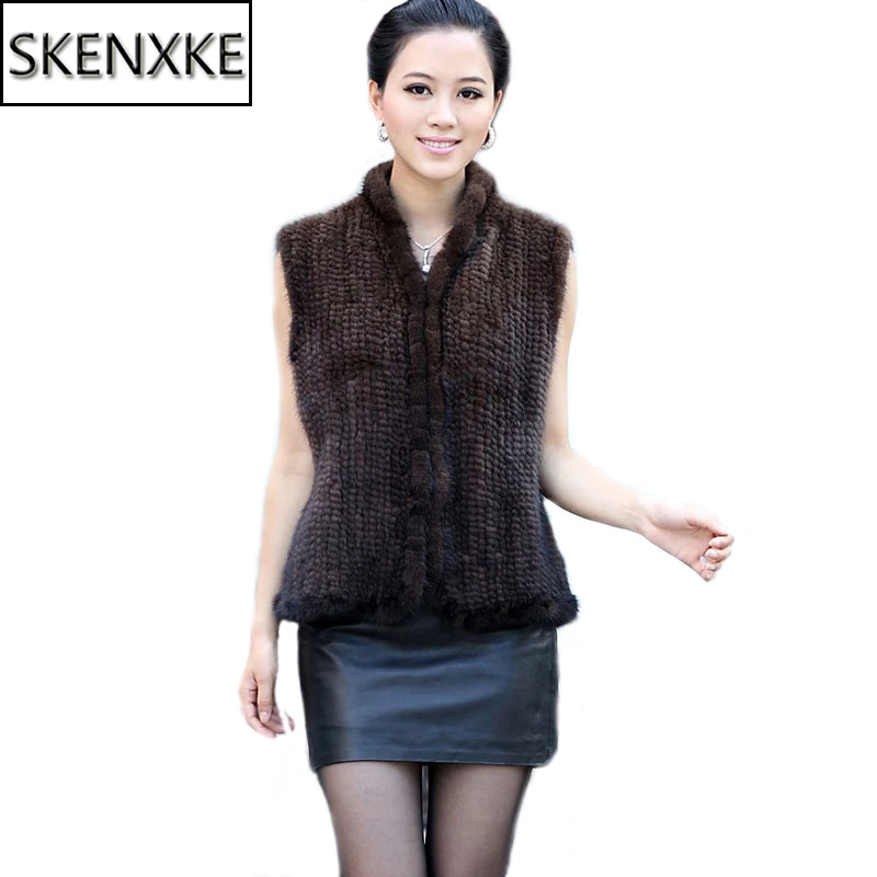 

2023 New Women Natural Real Mink Fur Vest Winter Lady Mink Fur Gilet Warm Hand Knitted Genuine Real Mink Fur Sleeveless Jacket