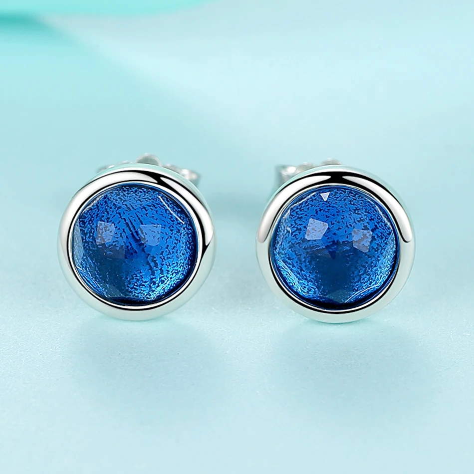 EVOJEW Blue Crystal December Birthstone Stud Earrings Pure 925 Sterling Silver for Women Jewelry Party Classic | Украшения и