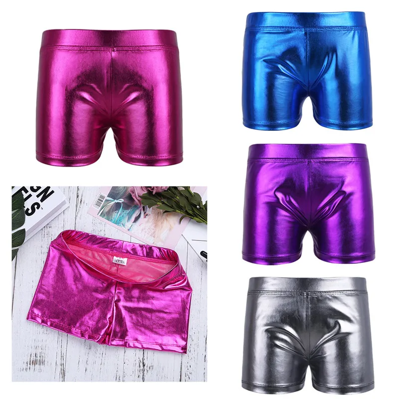 FEESHOW женские металлические шорты для гимнастики танцев блестящие спорта