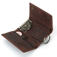 men vintage key holder organizer wallet genuine leather women key bag with zipper coin purse