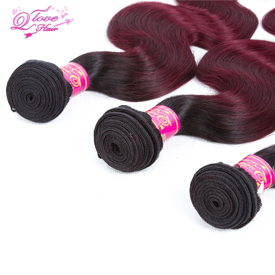 Queen Love Hair предварительно цветные Омбре перуанские Волосы на теле 1B 99J/бордовый
