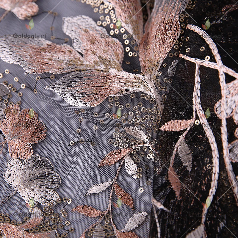 5 ярдов блесток вышивка ткань платье стерео шифон цветок эксципиенты мода машина