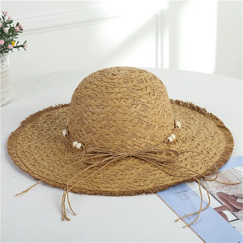 2019 модная большая женская соломенная шляпа пляжная с широкими полями УФ защита