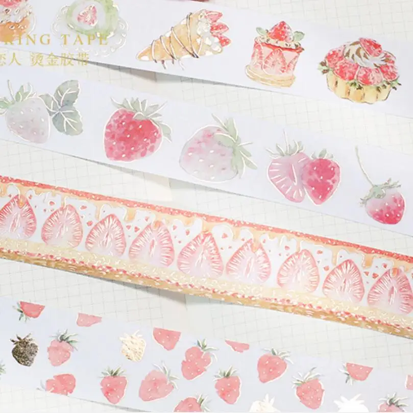 Свежий Клубника жизнь выпечка торта мороженого золочение лента Washi DIY