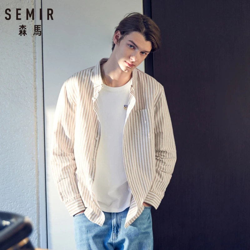 SEMIR Мужская Стандартная рубашка с длинным рукавом мужская хлопковая одноцветная
