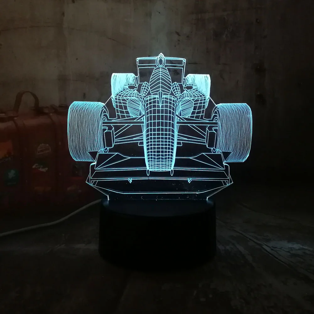 Новинка Прохладный 3D светодиодный лампы холодный формула гоночный автомобиль 7 цветов градиент ночник Рождество подарок на день рождения мальчик игрушка многоцветная Лампа