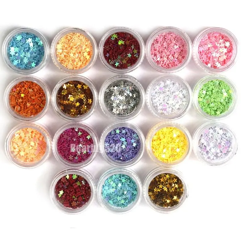 

18pcs Star Heart Flower Glitter Flakes Nail Art Decorations For Acrylic 3D/UV Gel Nail Tools