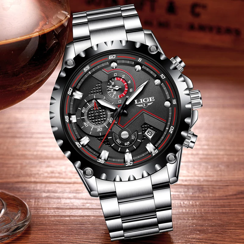 LIGE Brand Men's Fashion Watches Men Sport Waterproof Quartz Watch Man Full Steel Military Clock Wrist watches Relogio Masculino |