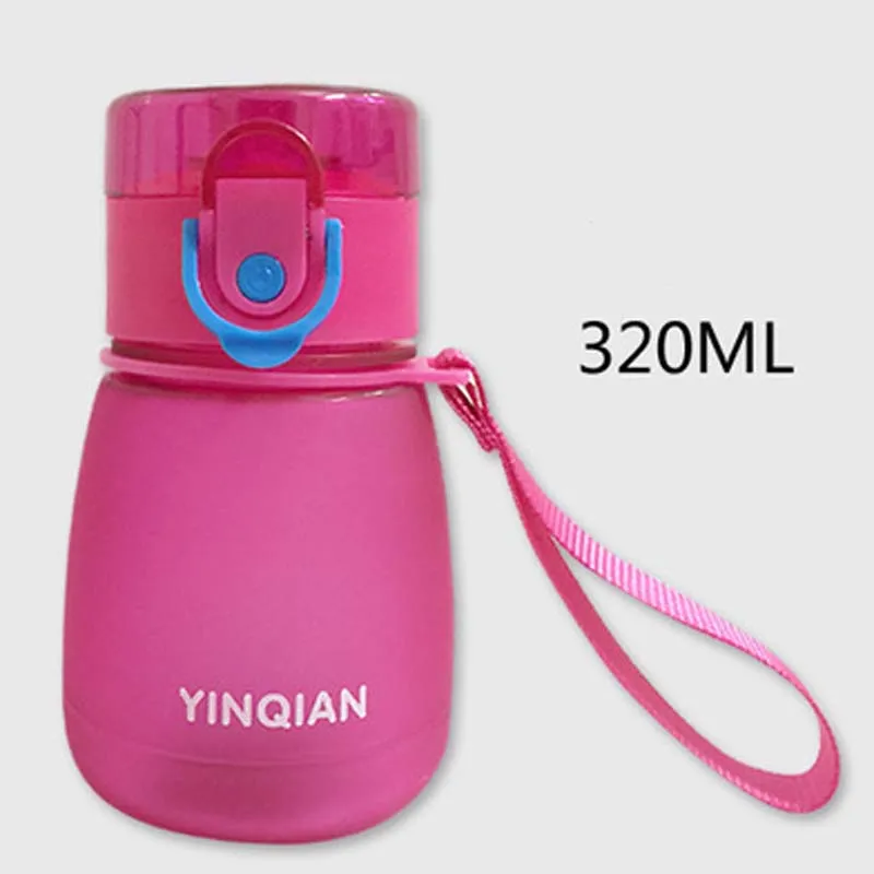 320ml S Rose Strap Пластиковая детская бутылка с соломинкой, 300 мл, дорожный спортивный чайник с веревкой, Экологичная бутылка для чая BPA - Цвет: 320ml S Rose Strap