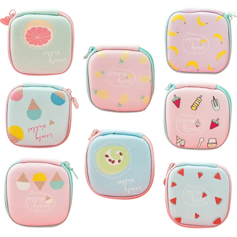 

Headset Storage Case Cute Square Shape Coin Purse Zipper Closed