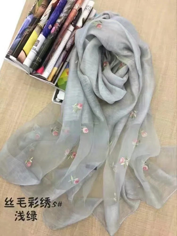 

Новый Шелковый шерстяной шарф с цветочной вышивкой, шаль, 6 видов цветов, смешанные 5 шт./лот #4016