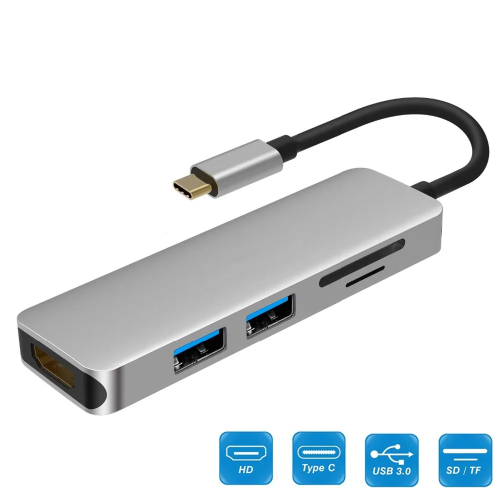 Док станция Thunderbolt 3 hub usbc USB Type C к HDMI 0 кабель TF SD карта 5 в 1 разветвитель адаптера