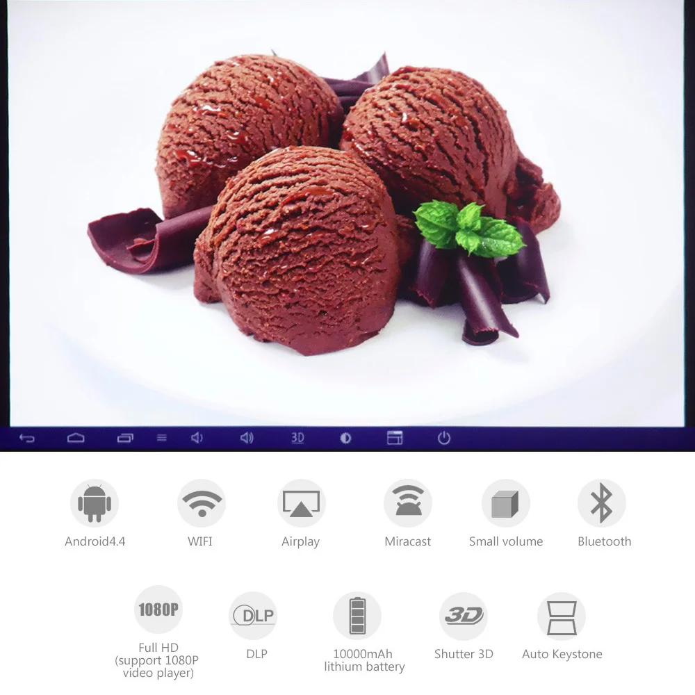 Rigal проектор RD601 со встроенной батареей Android 4.4 WIFI LED MINI DLP 3D Miracast Bluetooth домашний