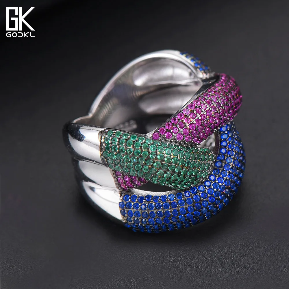 GODKI Роскошные крест S925 стерлингового серебра стекируемые Ringsfor для женщин
