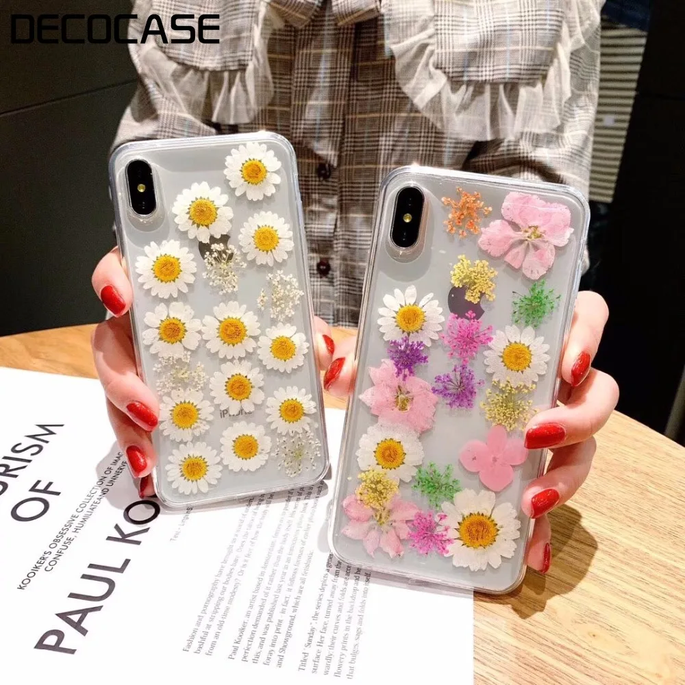 DECOCASE Funny Summer Real Dry Flower Clear TPU Girls Phone Cases for iPhone 7 Plus Case 6 6s 8 X XR S Max |