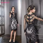 Новинка 2022, маленькое черное платье до колен, элегантное женское платье для матери невесты, платье для жениха, прозрачное кружевное сексуальное платье для выпускного вечера