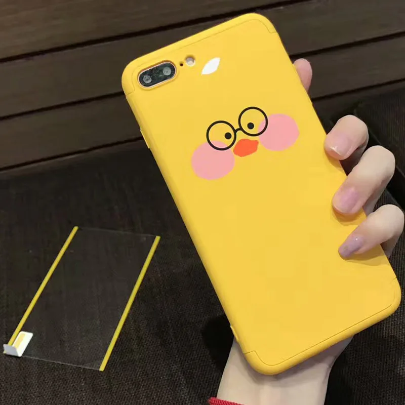 UVR Мультфильм Желтая утка 3 в 1 360 полной защиты чехол Coque Carcasa для iPhone 6 S 7 8 плюс