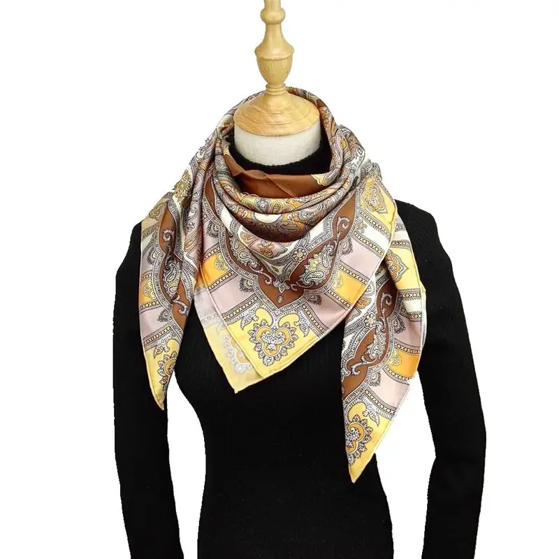 HANSCARF 100% Шелковый саржевый шарф и обертывания 2017 с принтом пейсли квадратный