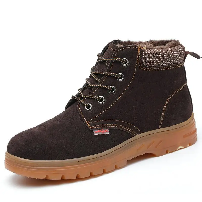 Brown Safety Shoes Защитная обувь со стальным носком, защитная обувь для мужчин, рабочая обувь, мужская повседневная водонепроницаемая обувь, зимняя нескользящая обувь, размер 12, YXZ004 - Цвет: Brown Safety Shoes