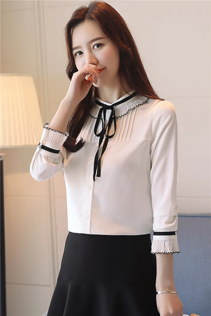 2019 женские весенне-осенние шифоновые блузки Топы элегантная офисная одежда OL