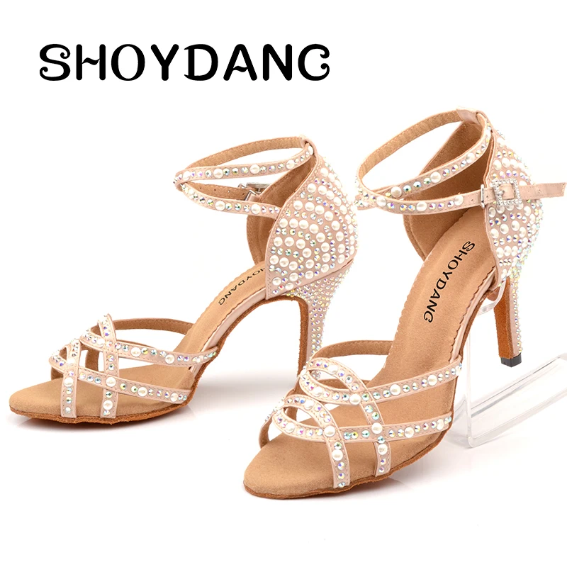 Женские туфли для латиноамериканских танцев SHOYDANC и жемчужные стразы женская