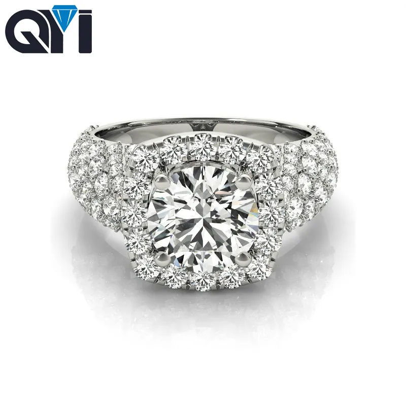 QYI серебро 925 ювелирные изделия женские кольца Роскошные 1 ct Круглый вырез Сияющий