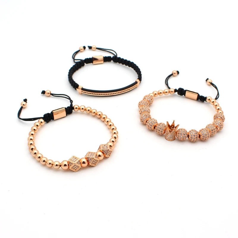 3 шт./компл. Мужской микро-плотный плетеный браслет из фианита роскошные