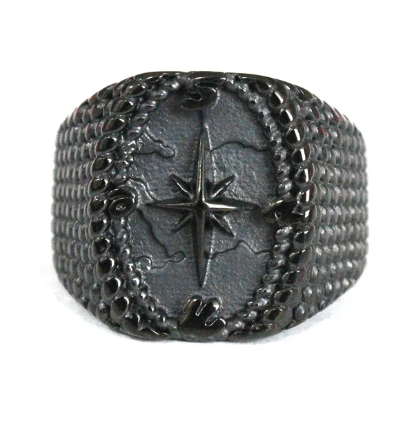 Прямая поставка Размер 7 ~ 13 черное кольцо с якорем из нержавеющей стали 316L