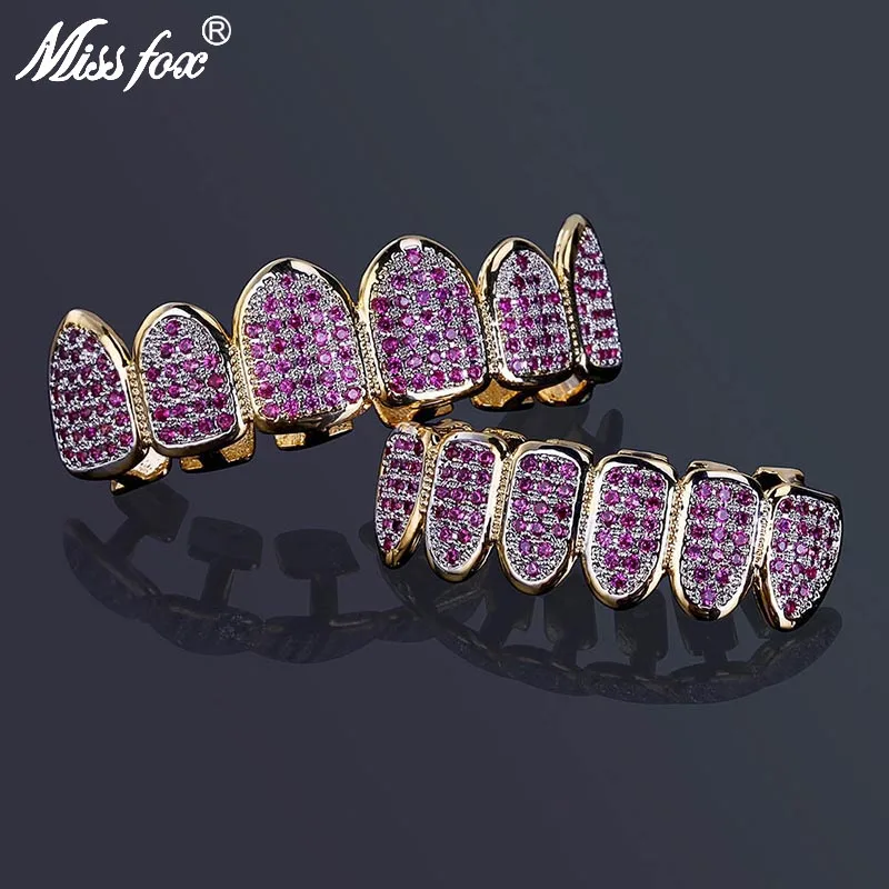 Набор мужской бижутерии Missfox Grillz имитирующий в стиле хип хоп макрос розовый и