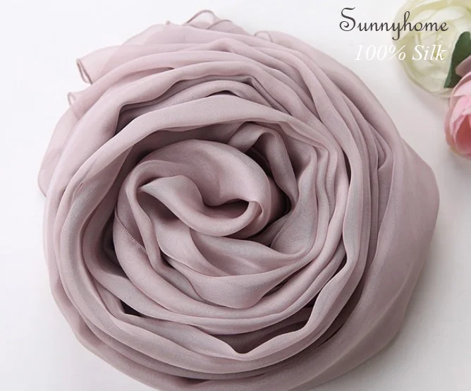 Женские шарфы брендовые роскошные из 100% натурального шелка дымчато-розовая шаль