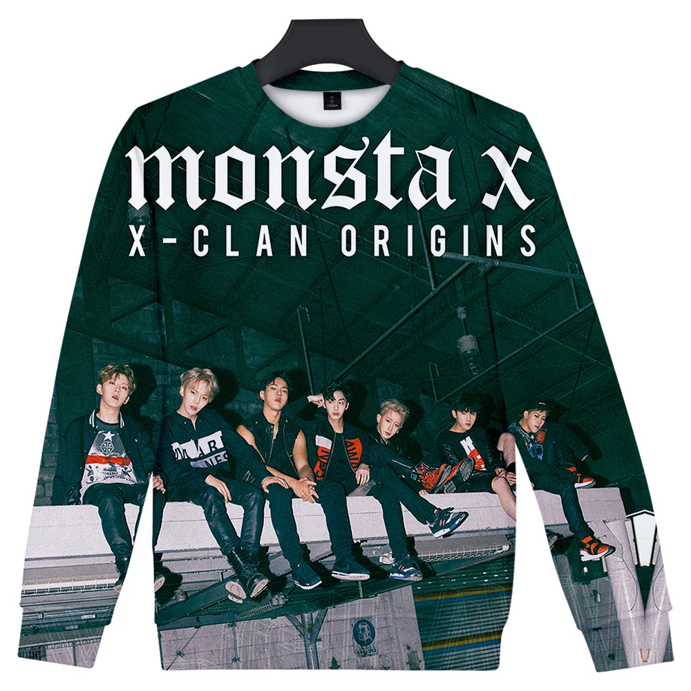 Свитшот Monsta X с 3D принтом и круглым вырезом для мужчин женщин Модный свитшот в