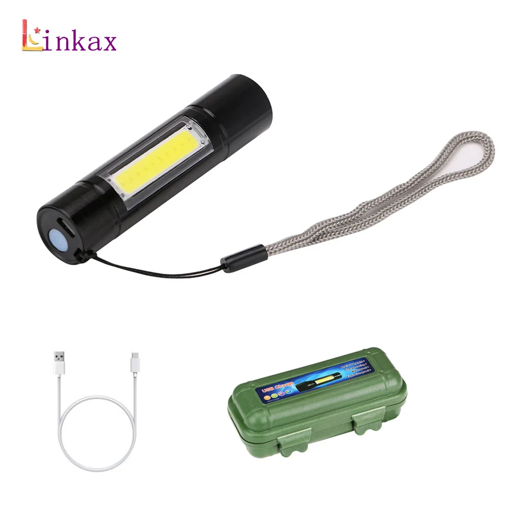 

Мини Портативный алюминиевый XPE + COB светодиодный фонарик 3 режима USB Перезаряжаемый рабочий светильник lanterna мощный удобный фонарь встроенны...
