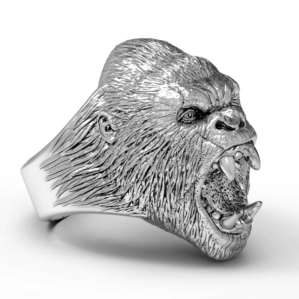 Винтажное кольцо в стиле панк Angry Gorilla Animal для мужчин, титановые кольца из нержавеющей стали King Kong, высокое качество, байкерские ювелирные изделия, серебряные, черные