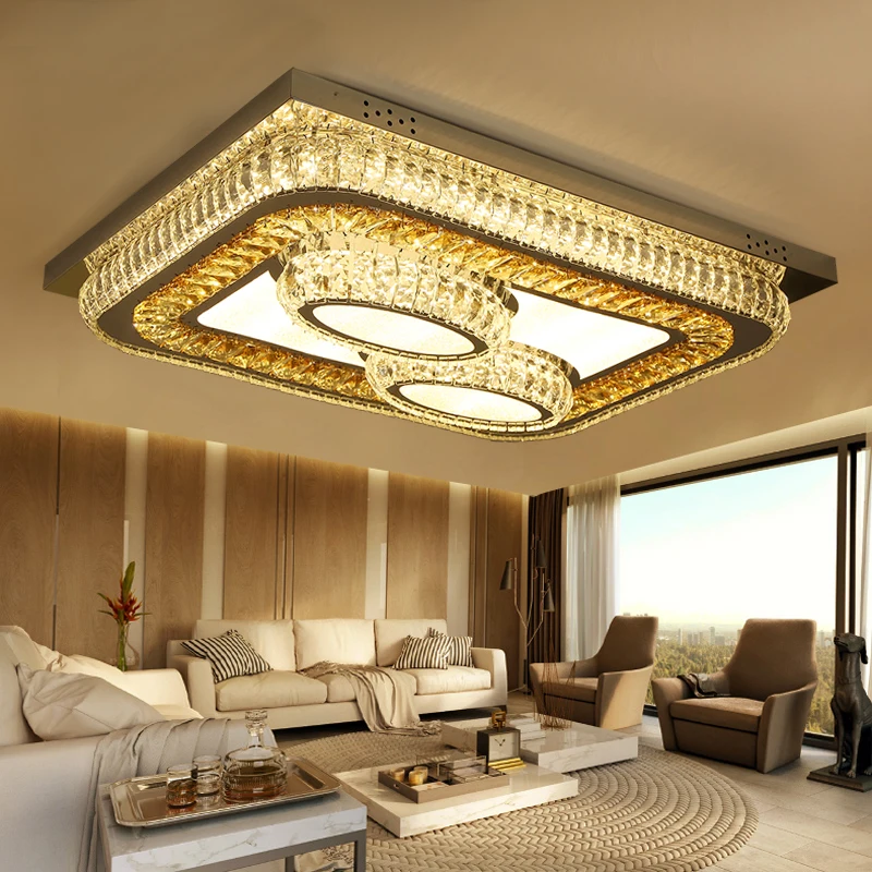 

Crystal lamp living room lamp simple modern atmosphere home rectangular luxury lamps bedroom led ceiling lamp led fixture light