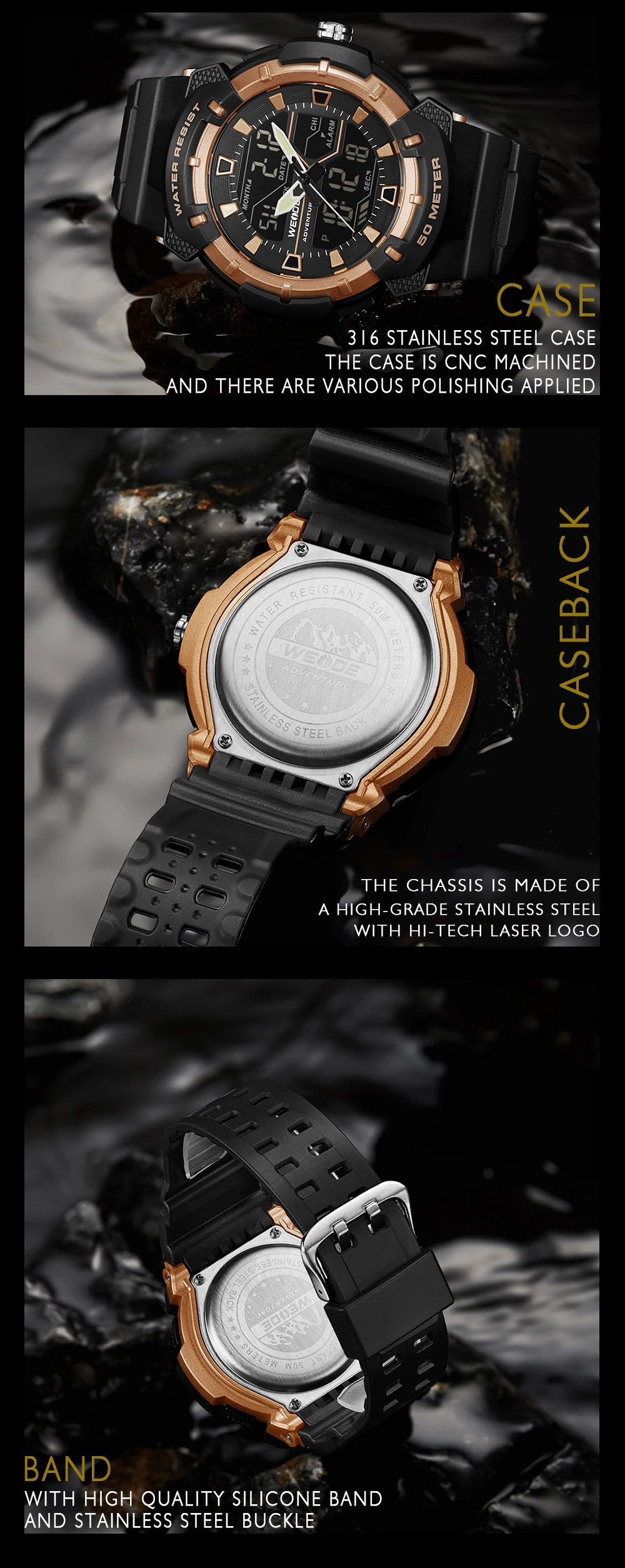 WEIDE военные мужские спортивные часы кварцевые часы мужские спортивные цифровые наручные часы армейские часы 50 метров Водонепроницаемость Eloj Hombre