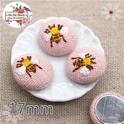 10pcs pink 10 шт Вышивка пчела с плоской задней частью покрытая тканью, круглая пуговица для домашнего сада, ремесла, кабошон, скрапбукинг, сделай сам, ремесло 17 мм - Цвет: 10pcs pink