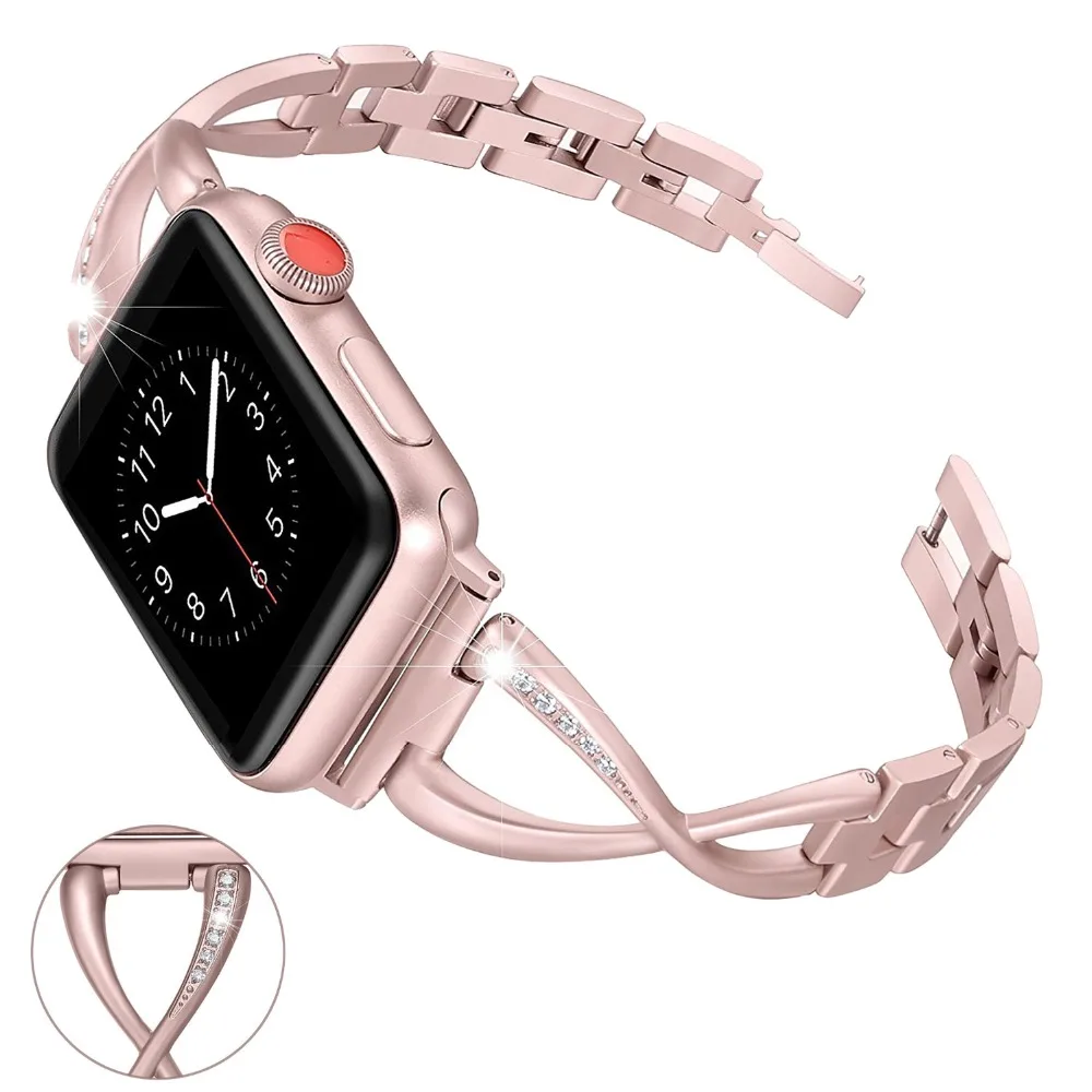 Для Apple Watch Band 38 мм 42 страз алмаз женские модные Смарт часы металлический ремешок