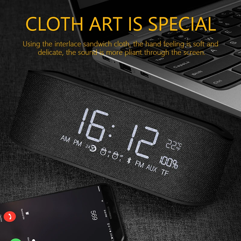 Портативный будильник Bluetooth динамик беспроводной объемный стерео тканевый s