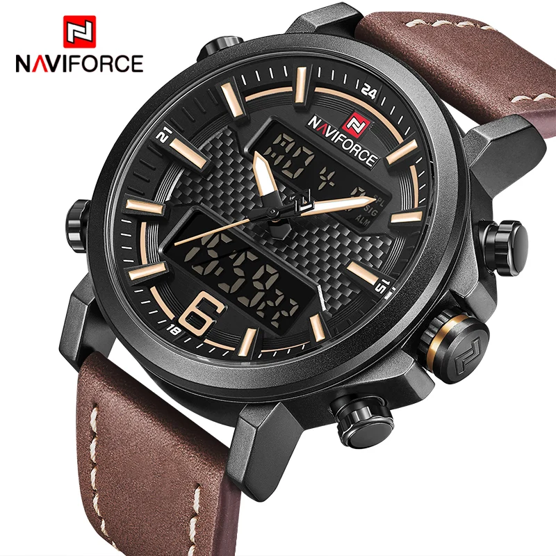 Часы наручные NAVIFORCE Мужские кварцевые модные роскошные брендовые цифровые