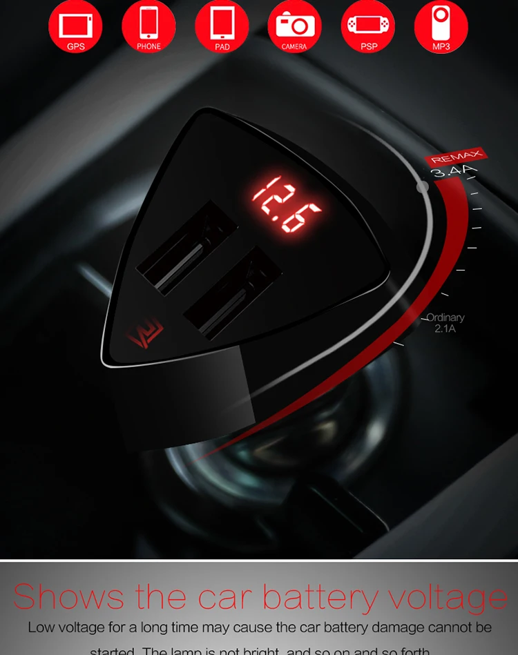 Автомобильное зарядное устройство 3,4 А 5 В с двойным USB, светодиодный дисплей, универсальное автомобильное зарядное устройство для телефона для Xiaomi Mi 8 9 redmi note 7 5 pro 6a 6 huawei P30