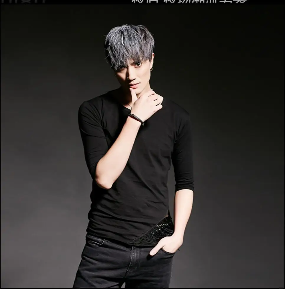 Hot New Fashion Hollow Short-sleeved T-shirt For Men's Tide Hairstylist Personality Nightclub Ds Dj Tops Singer Stage Costumes | Мужская