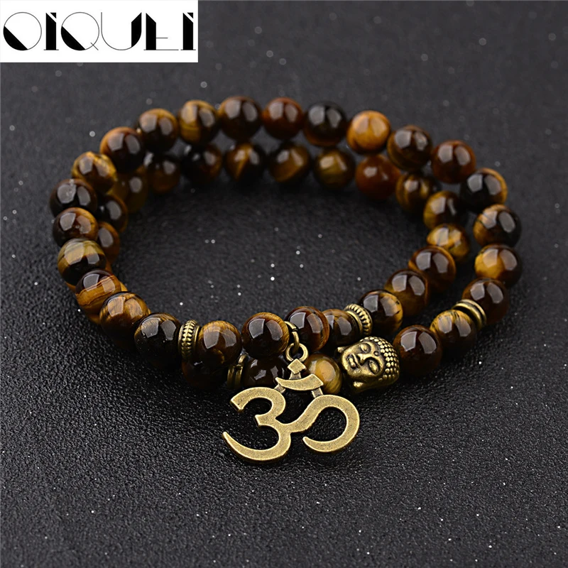 

Antique Yoga Om Charm Metal Pendant Buddha Men Bracelet Jewelry 2018 Tiger Eye Stone Lava Rock Buddhist Prayer Bracelets