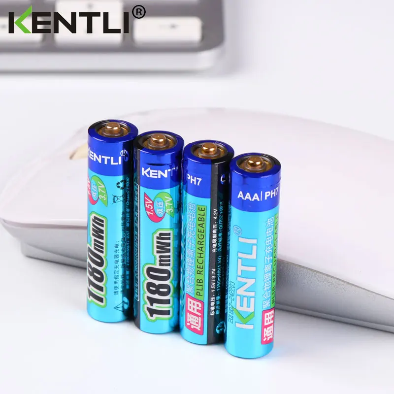 KENTLI 1.5v 1180mWh aaa polymer lithium li-ion rechargeable batteries battery + 4 slots lithium li-ion charger