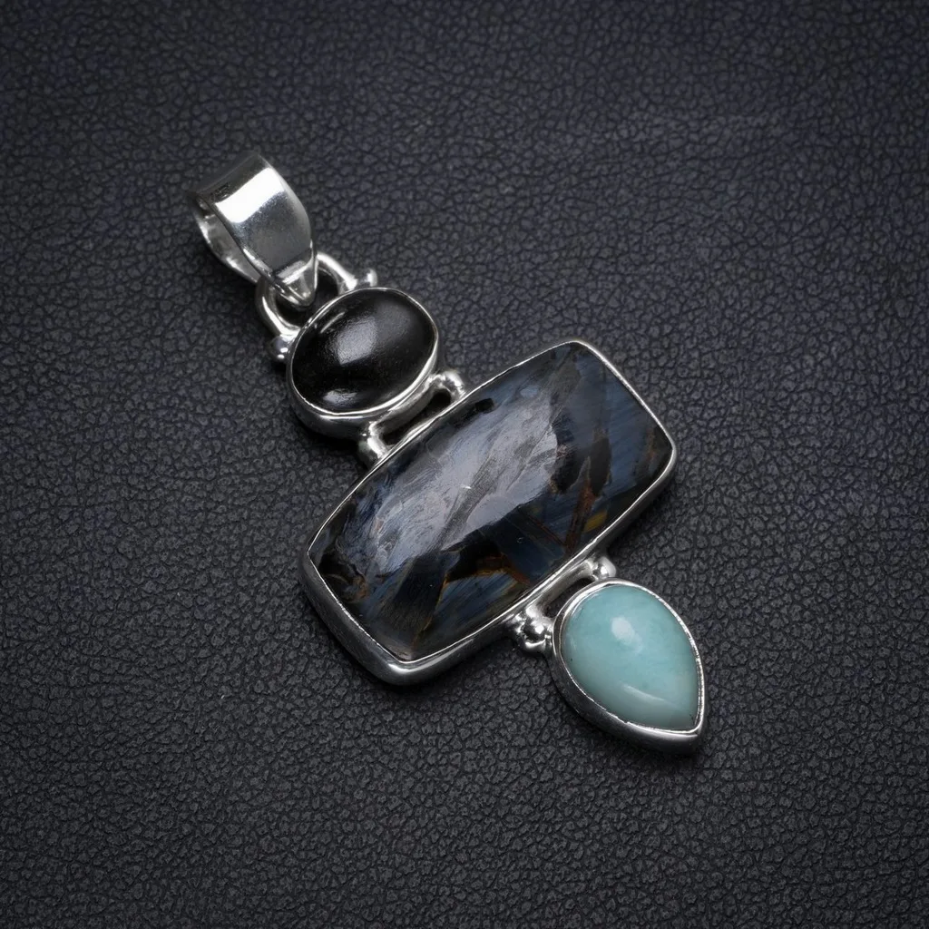 Природные Pietersite Карибского бассейна Larimar черный оникс ручной уникальный 925