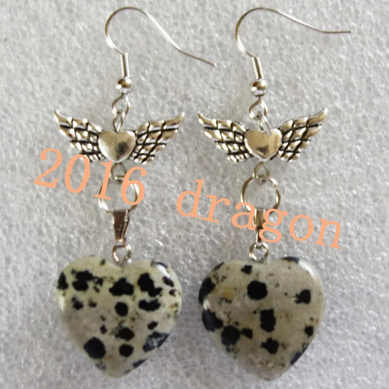 Yuteng пара 20x18x7 мм Dalmation Jaspers сердце и Тибет крыло серьги KL03|silver wings earrings|wings earringstibet