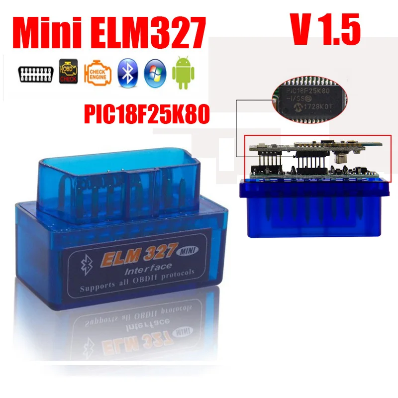 Супер чип ELM327 V1.5 PIC18F25K80 mini V2.1 OBD2 ELM 327 Bluetooth адаптер Android/Symbian/pc на OBD II протокол FW |