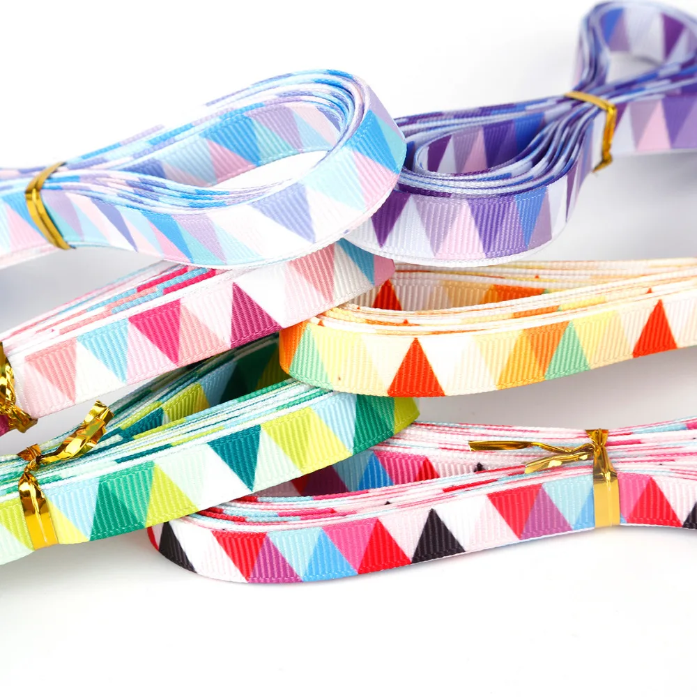 10 мм Ручная работа многоцветный геометрический узор Grosgrain лента Свадьба